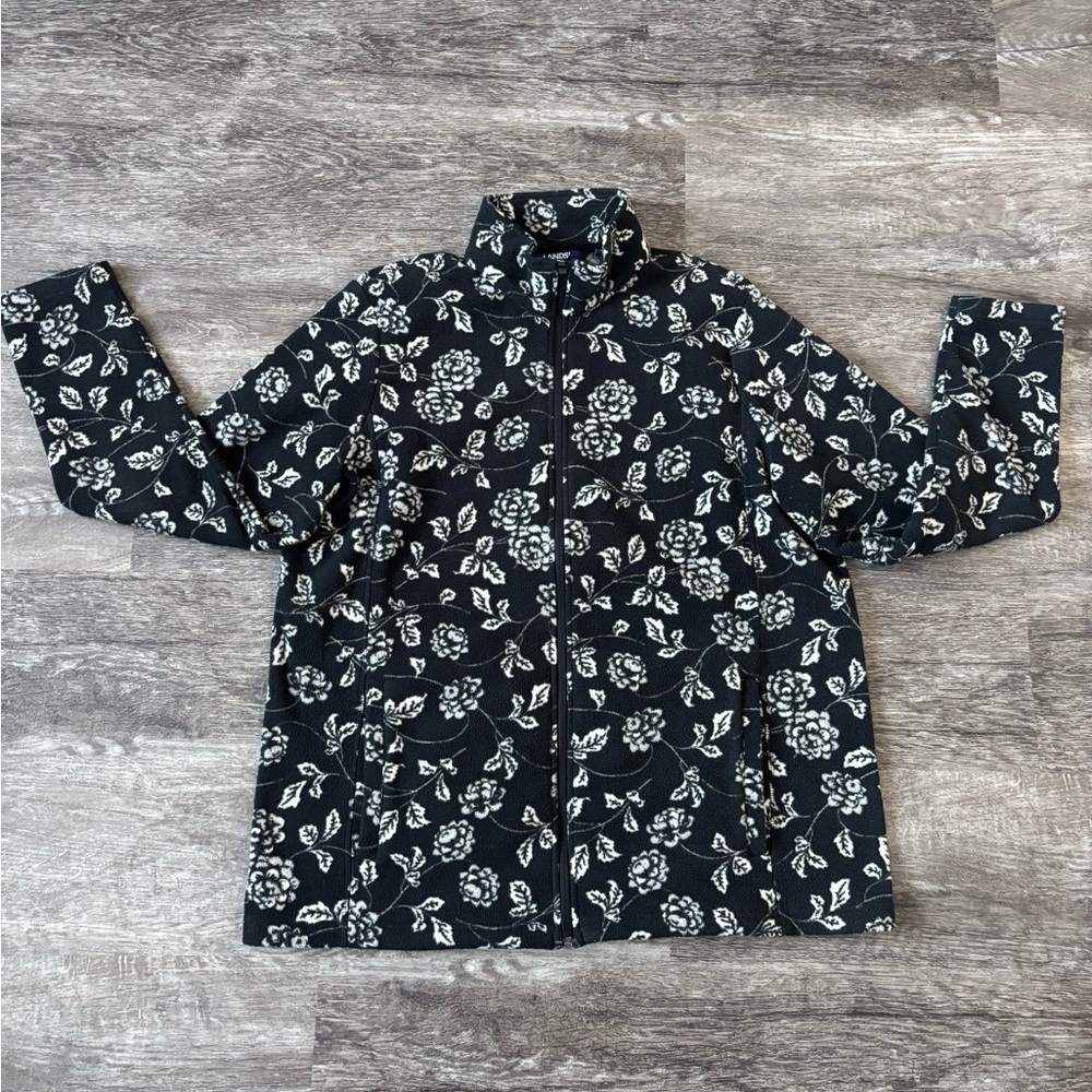 Lands' End Black and White Floral Fleece